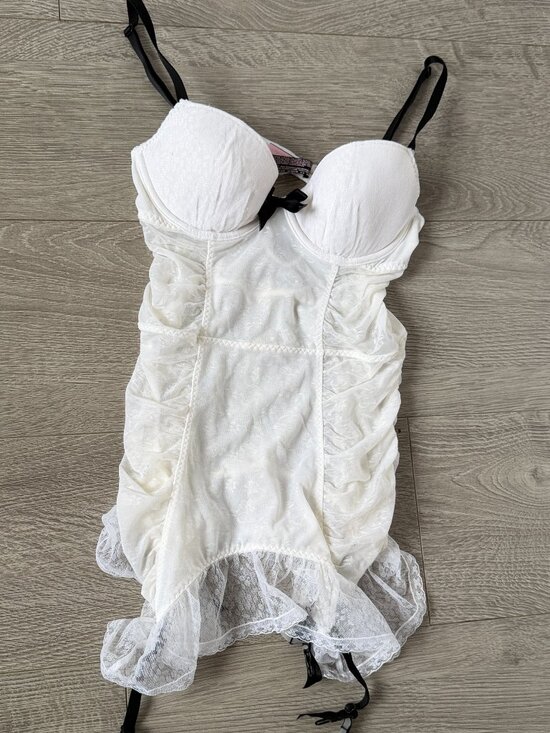 Victoria's Secret Other - Victoria’s Secret Sexy Little Things White Lace Bustier Babydoll Garter Lingerie